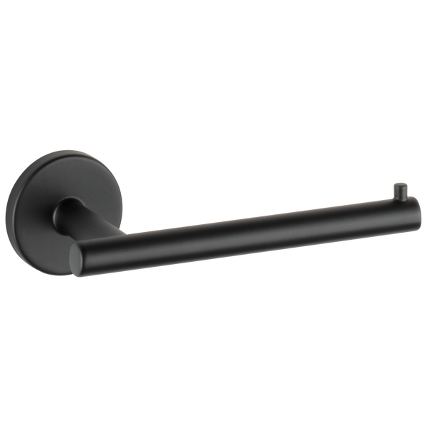Matte black wall-mounted toilet paper holder with sleek minimalist design for modern home improvement projects