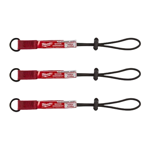 Set of three red quick-connect tool lanyards rated for 10-lb capacity in Milwaukee safety and hardware collection