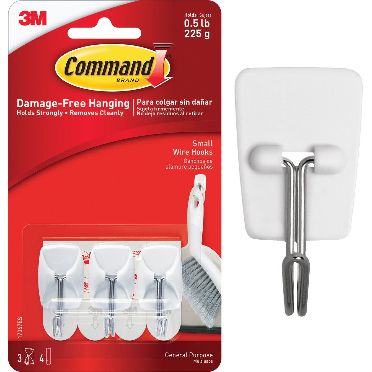 3-pack of small wire adhesive hooks with damage-free hanging for home improvement and fastener collections
