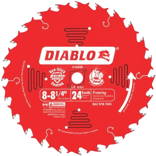 Red Diablo circular saw blade with 24 carbide teeth for framing in woodworking and tool accessories collections under $50