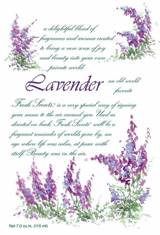 Decorative lavender floral design with elegant script promoting fresh scents for household and under $50 collections