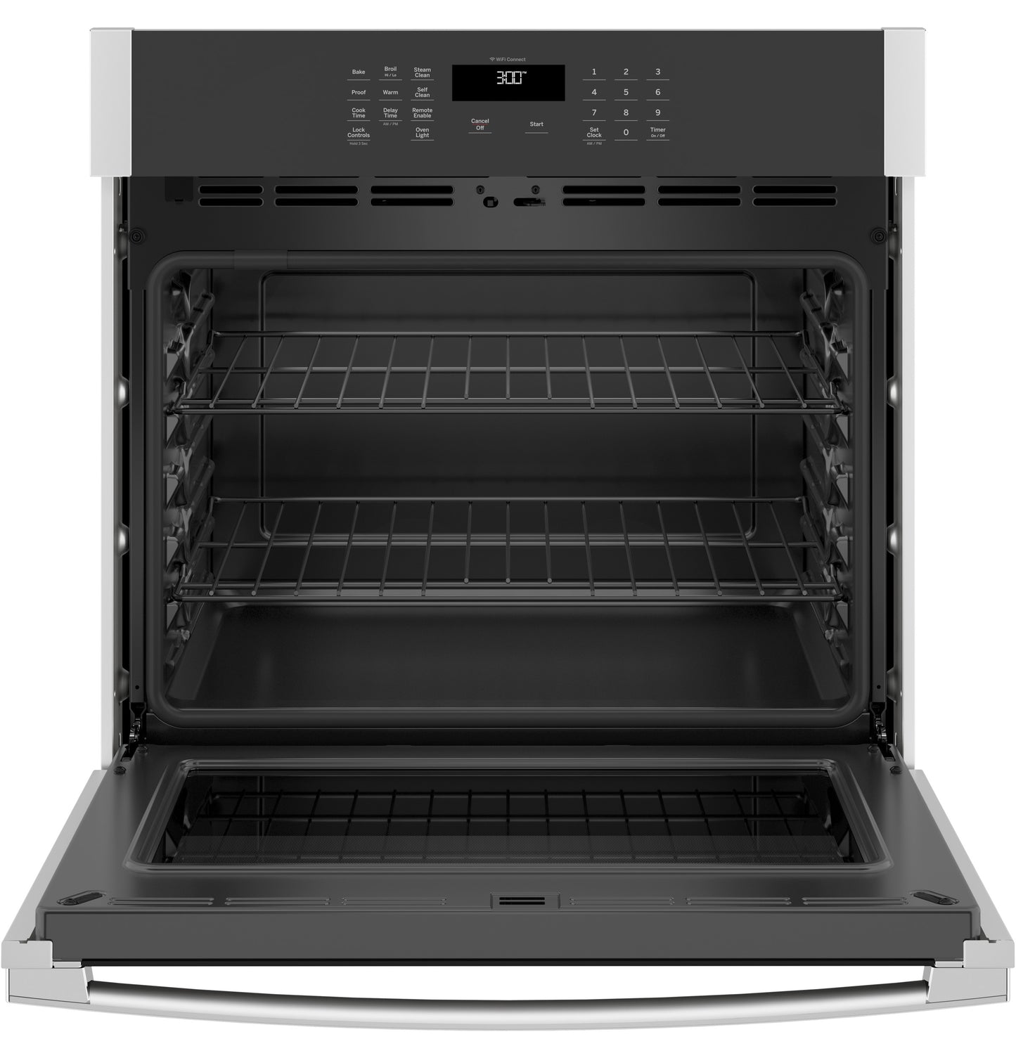 Open smart built-in single wall oven with two wire racks and digital control panel in Kitchen & Kitchenware collection