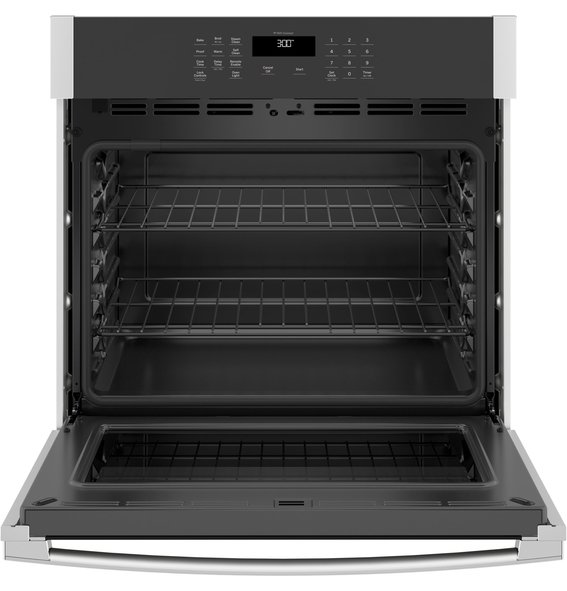 Open smart built-in single wall oven with two wire racks and digital control panel in Kitchen & Kitchenware collection