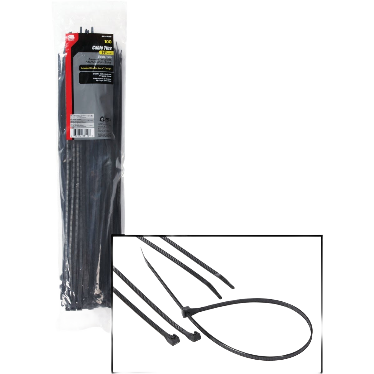 Package of 100 black ultraviolet resistant cable ties for organizing and securing cables in home improvement tasks