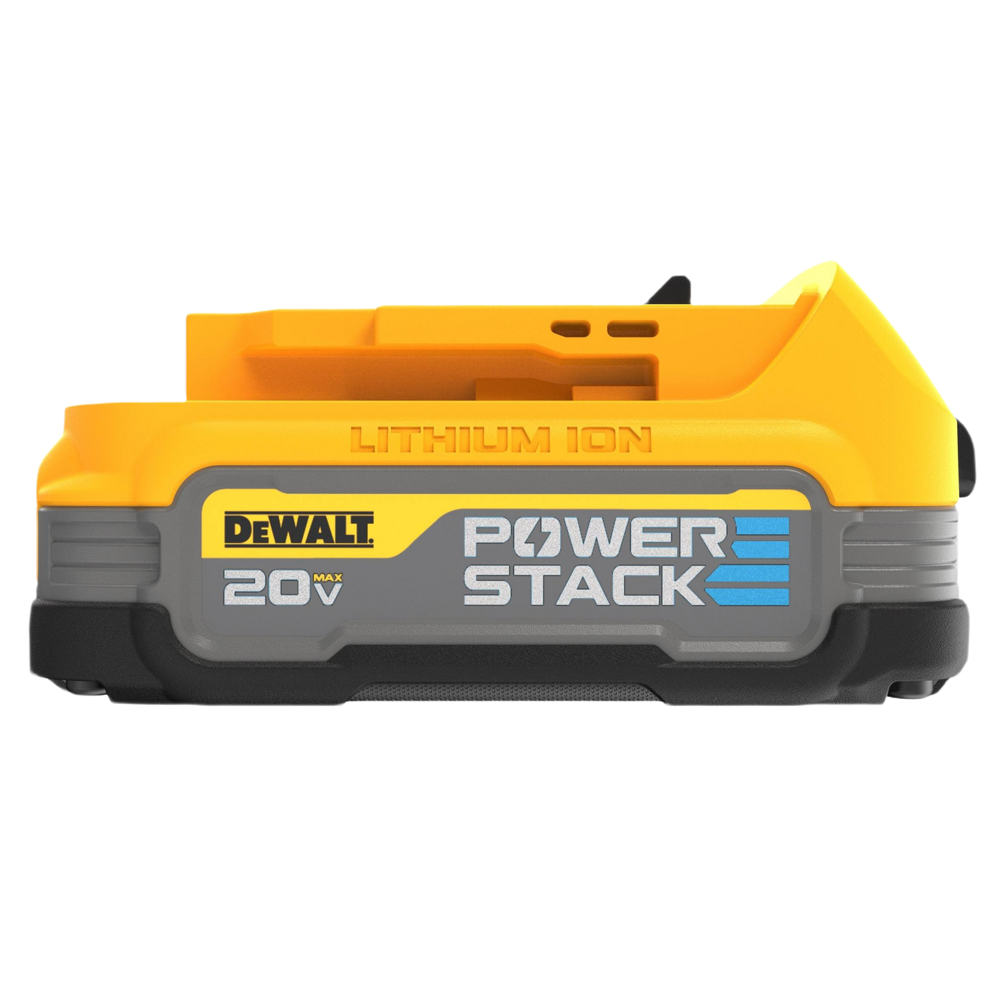 Yellow and black 20V lithium ion compact battery with POWERSTACK technology for tools and home improvement use
