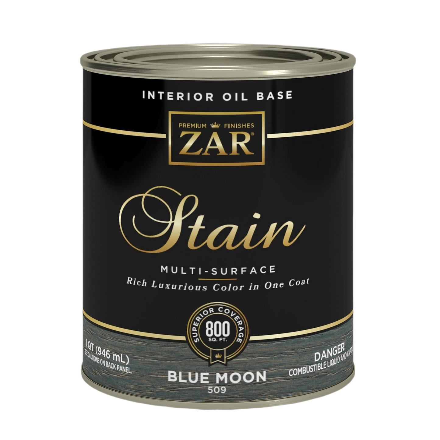 Quart can of oil-based Blue Moon wood stain for interior use in stains, sealers, and finishing supplies collection