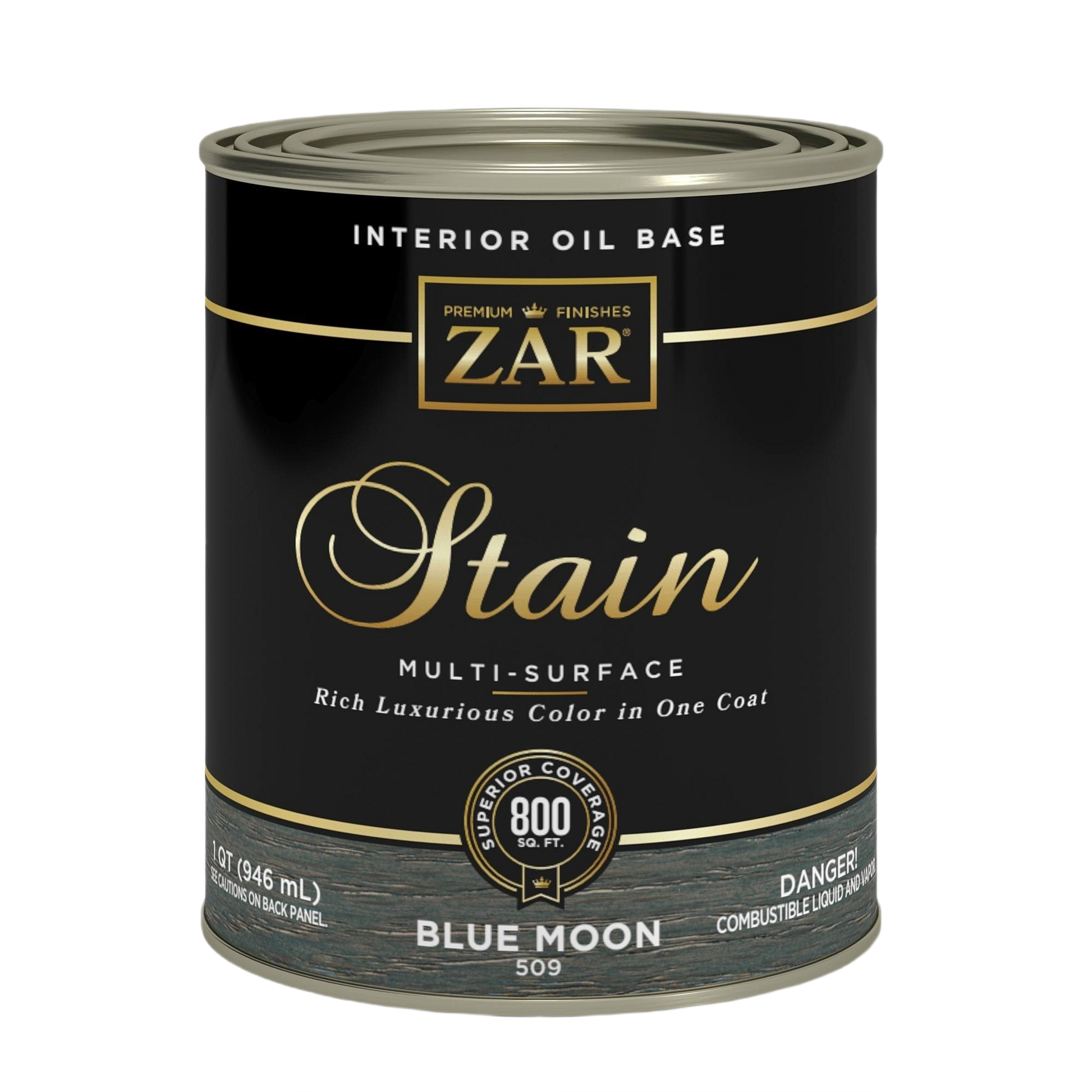 Quart can of oil-based Blue Moon wood stain for interior use in stains, sealers, and finishing supplies collection