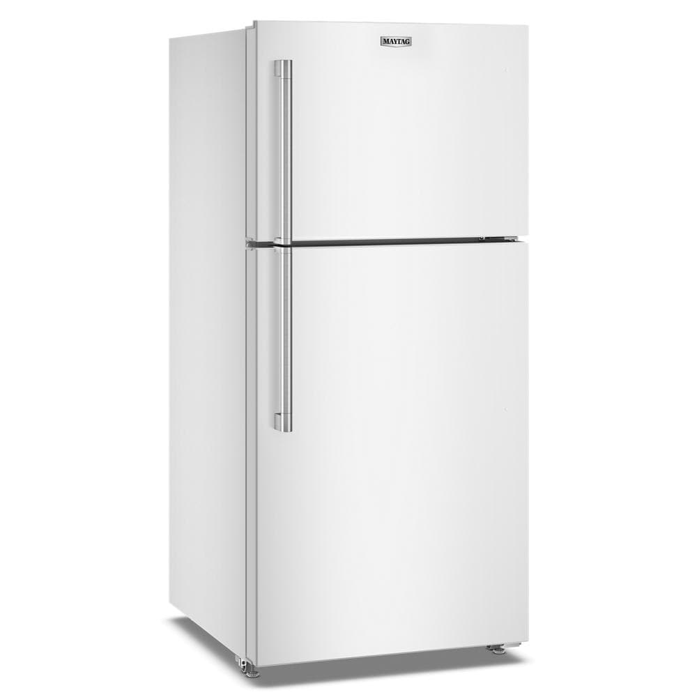 White top-freezer refrigerator with stainless steel handles in refrigerators and kitchen appliances collections