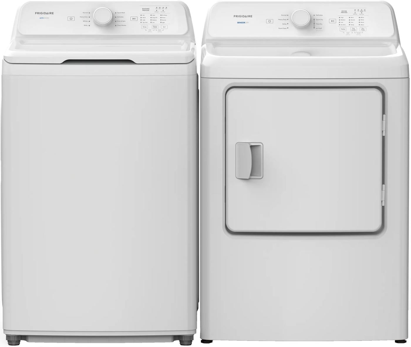 white gas dryer and matching top load washer set with control dials for home appliances and washers & dryers collection