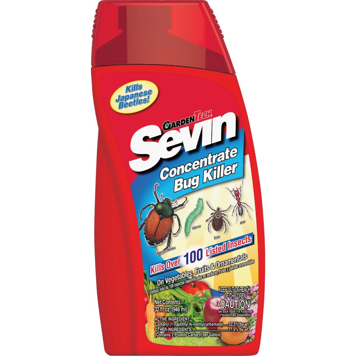 Red bottle of Garden Tech Sevin insect killer concentrate for gardening pest control in insect and plant care collections under $50.