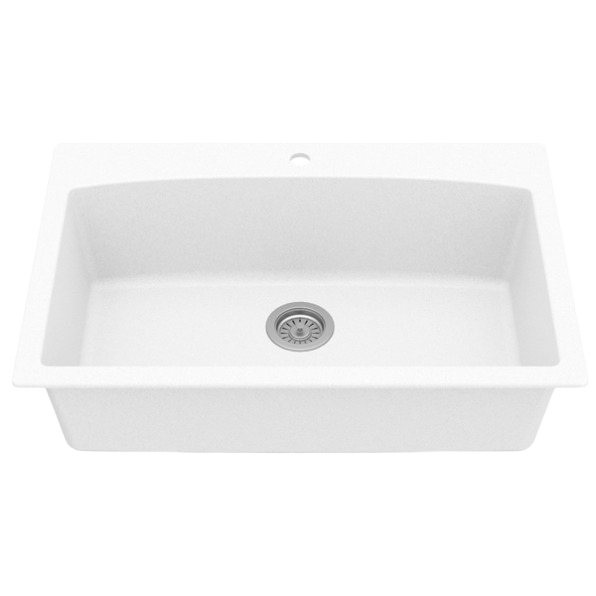 White large single-bowl top mount kitchen sink made of durable quartz for home improvement projects