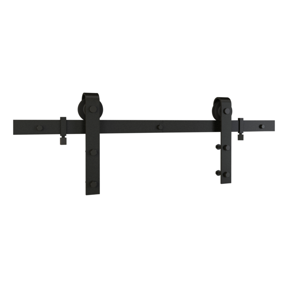 Matte black metal sliding barn door hardware kit with rollers for door knobs and barn door hardware collections