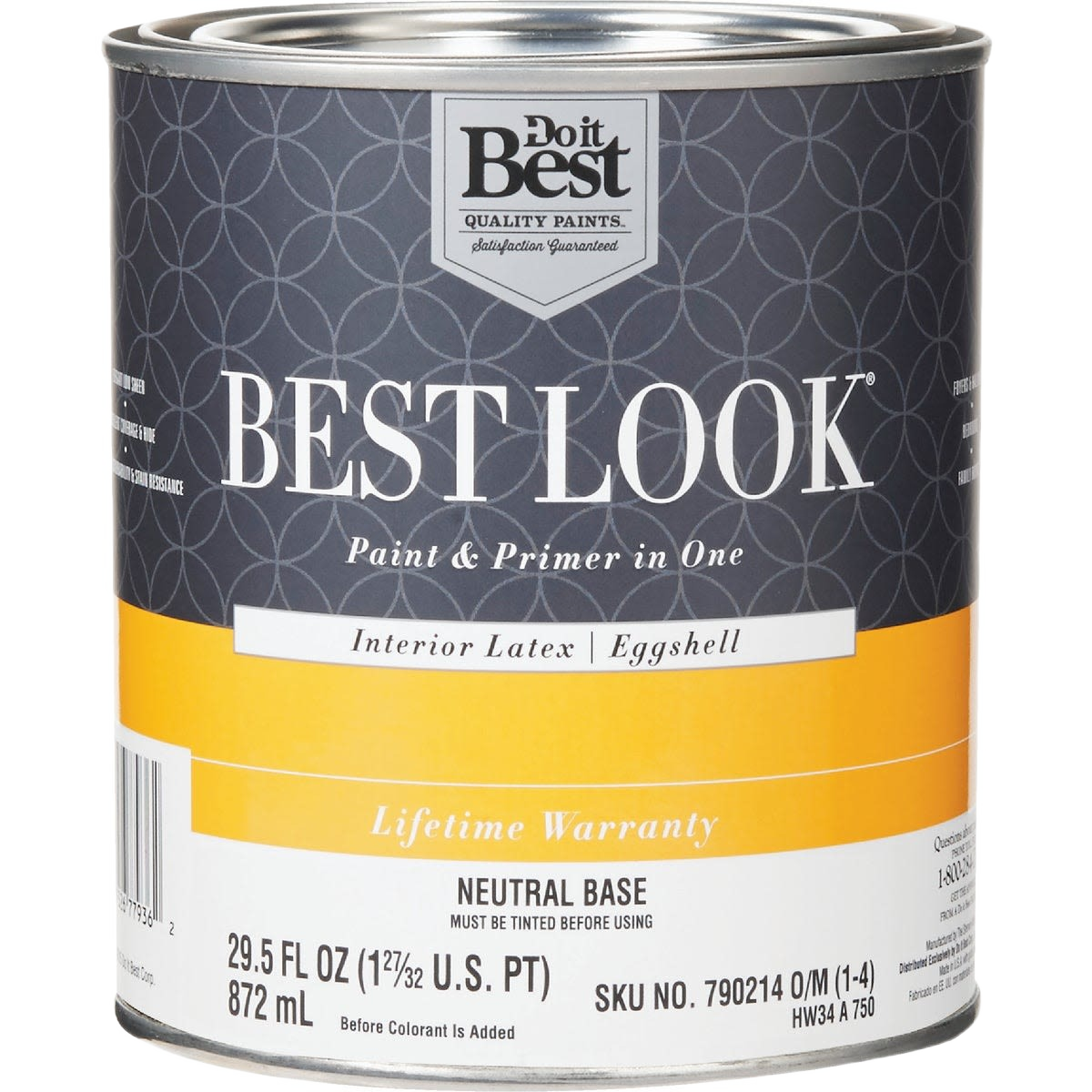 Quart can of neutral base interior latex eggshell paint and primer in one from Primer and Interior Paint collections