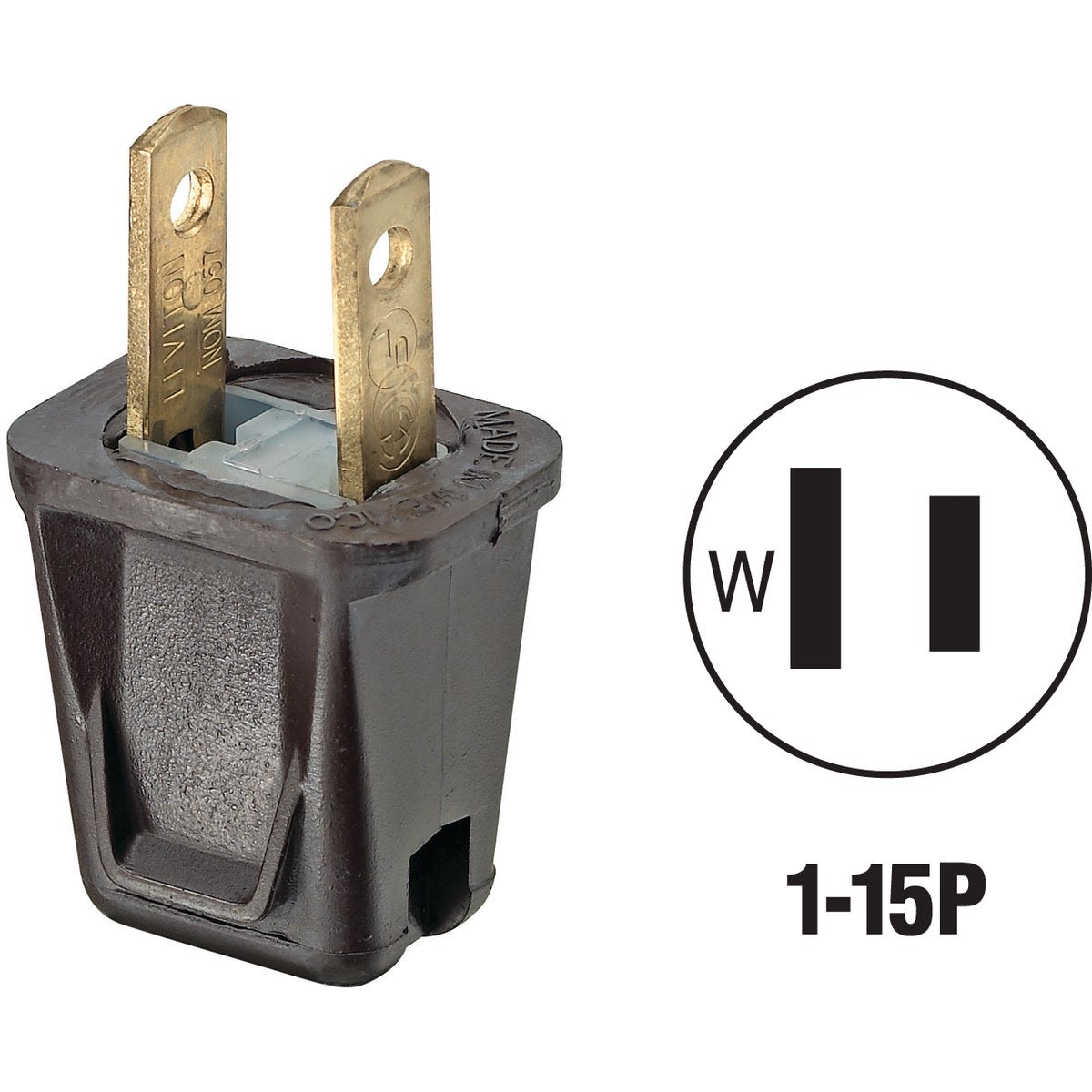 Brown 10A 2-wire non-grounding cord plug with self-piercing pins for electrical wiring in home improvement tasks