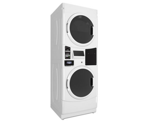 White commercial gas stack washer and dryer combo with card reader for appliance laundry centers and washers & dryers collections
