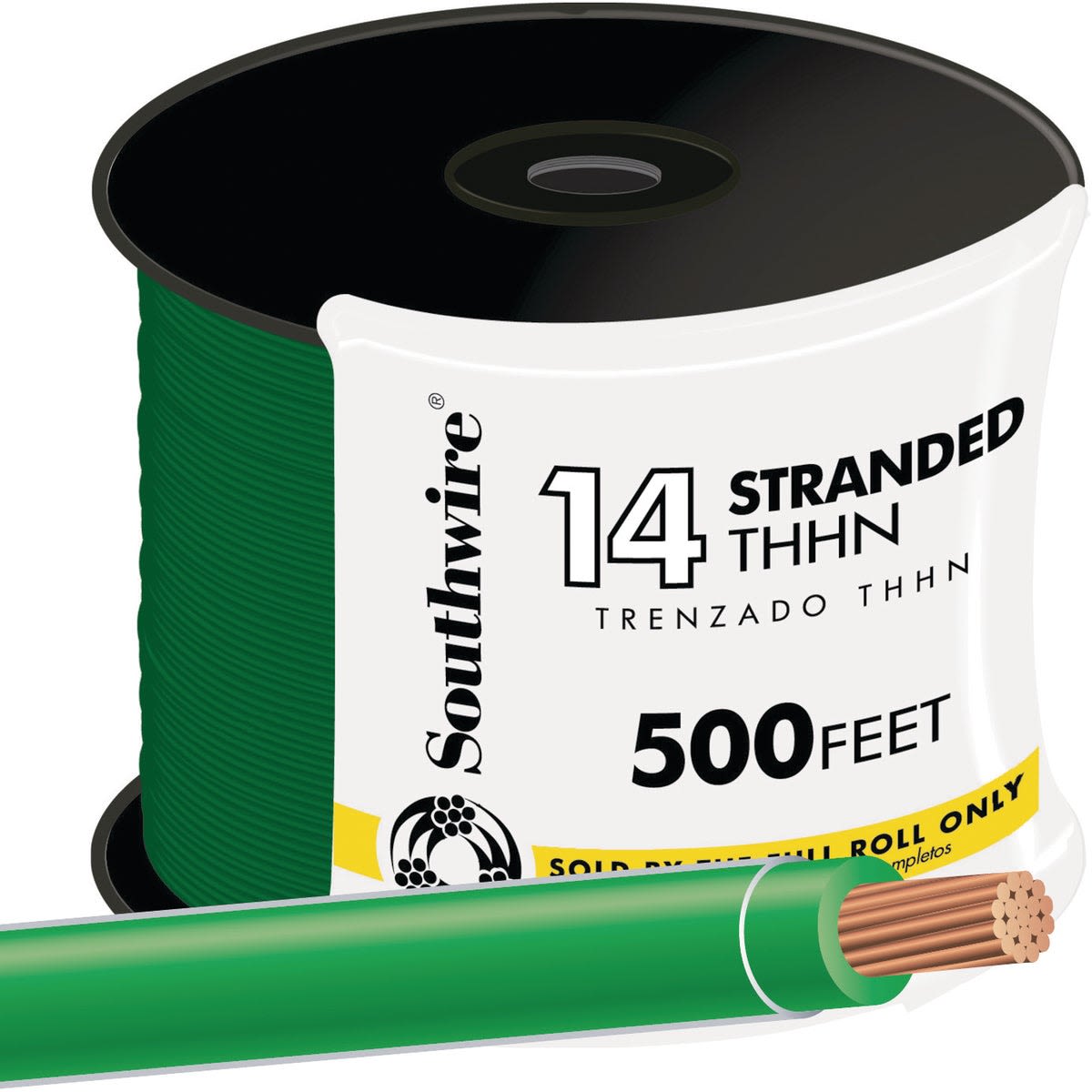 Green 14 AWG stranded THHN wire spool for electrical and building wire applications under $100 collection