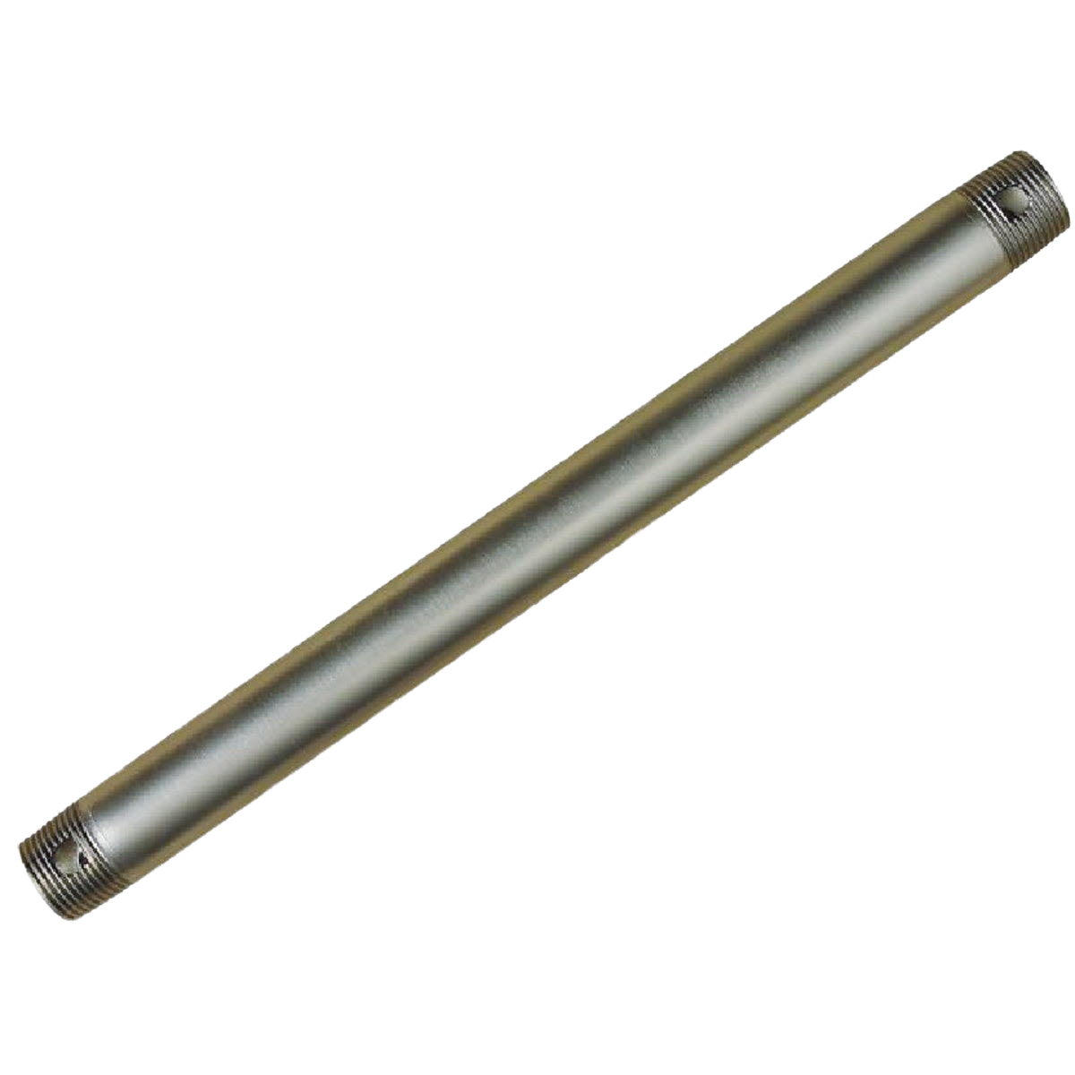 Brushed nickel 12-inch ceiling fan downrod with tapered ends for secure fit in lighting and home decor projects