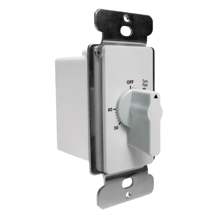 In-wall spring wound countdown timer with white dial and adjustable knob for electrical projects under $50 collection