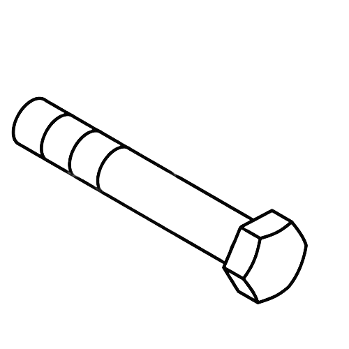 Line drawing of a hex head screw used in John Deere parts and hardware for home improvement projects