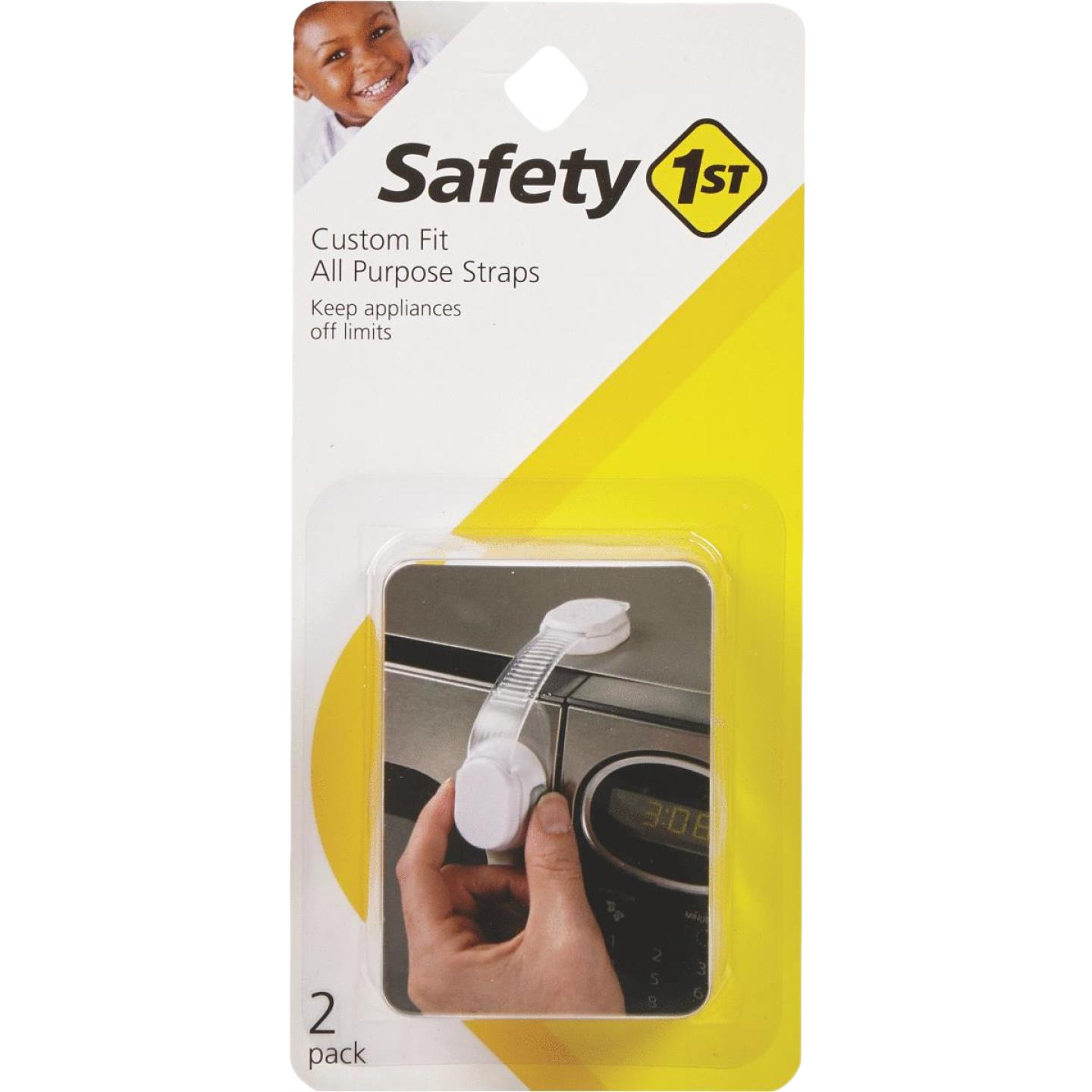 Pair of adjustable white safety straps for securing appliances and furniture in home improvement projects