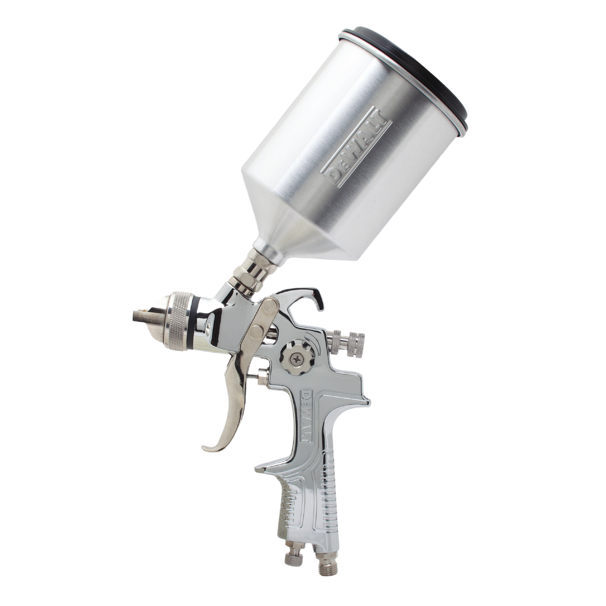 Silver gravity feed HVLP paint sprayer gun with aluminum cup, ideal for air tools and home improvement collections