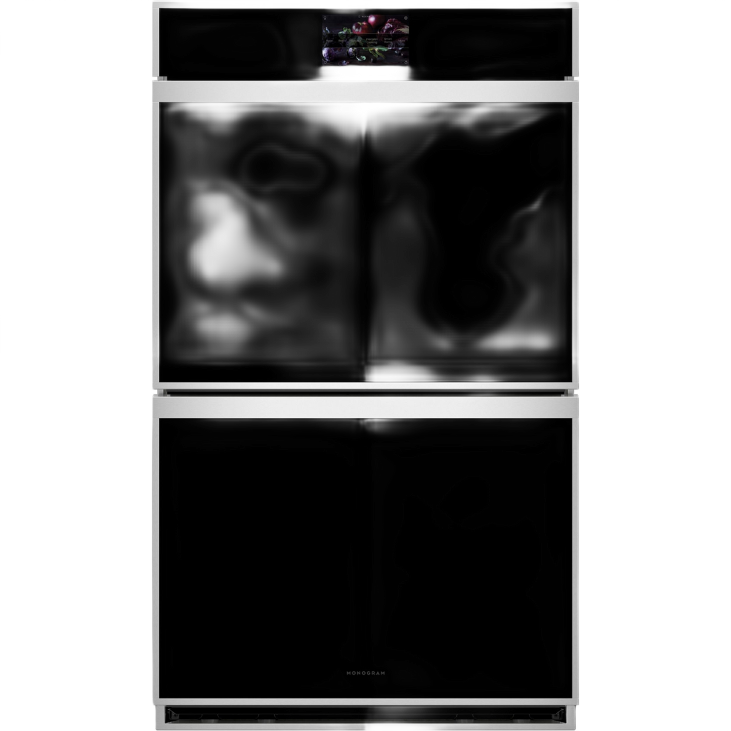 Sleek double wall oven with black glass doors and stainless steel trim from Double Wall Ovens and Kitchen collections