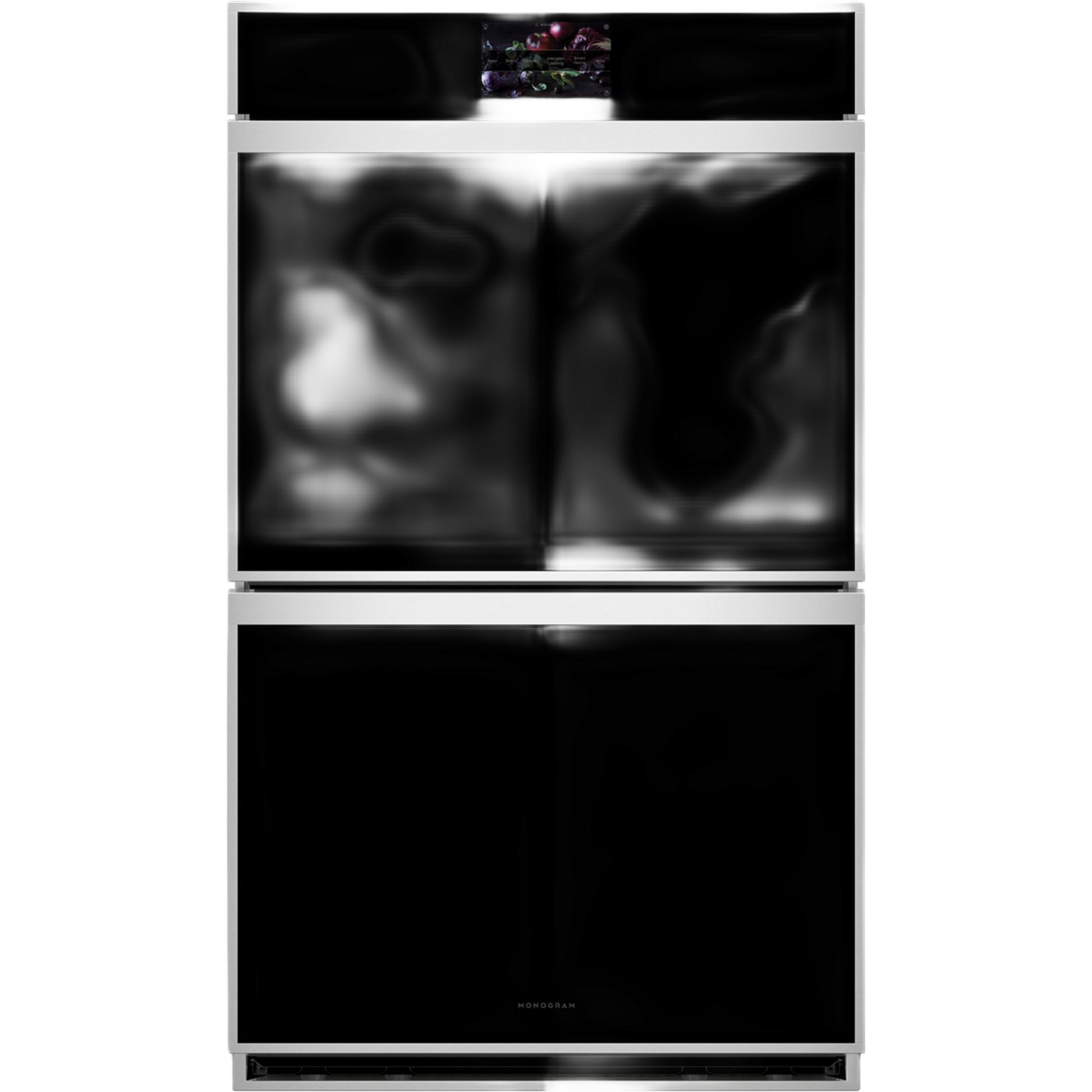 Sleek double wall oven with black glass doors and stainless steel trim from Double Wall Ovens and Kitchen collections
