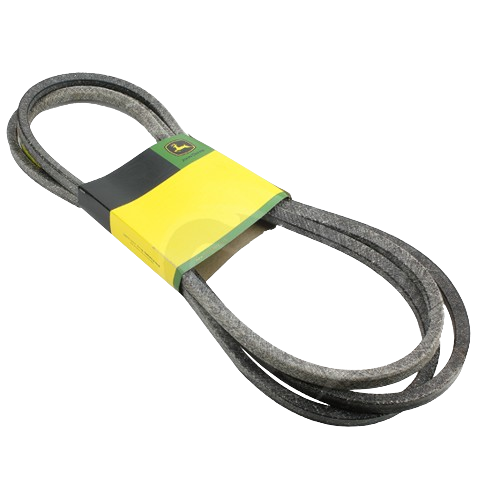 Gray textured V-belt with yellow and green branded packaging for tools and home improvement use