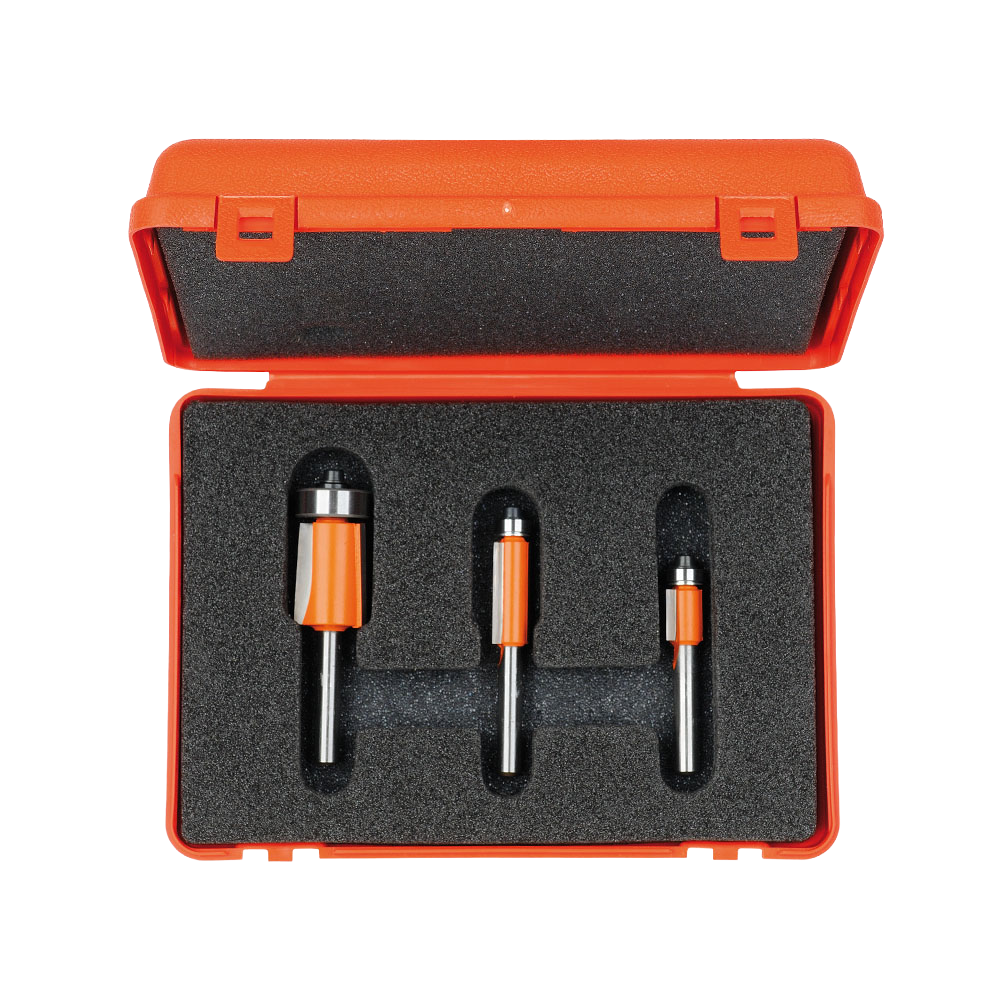 CMT Orange Tools 3/8" - 3/8" - 3/4" Flush Trim 3-Pc Bit Set, 1/4” Shank