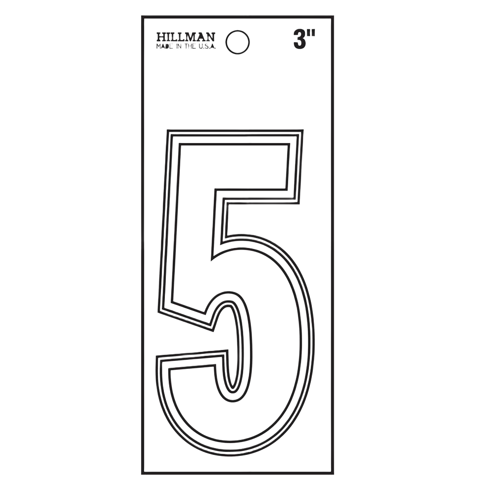 White matte vinyl peel-and-stick number 5 decal for home improvement, part of Hillman hardware collection under $50
