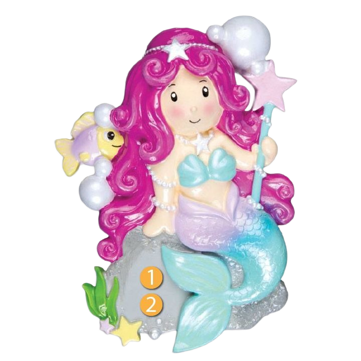 Colorful mermaid ornament with pink hair, pearls, and star wand for Christmas Ornaments & Tree Decorations under $50 collection