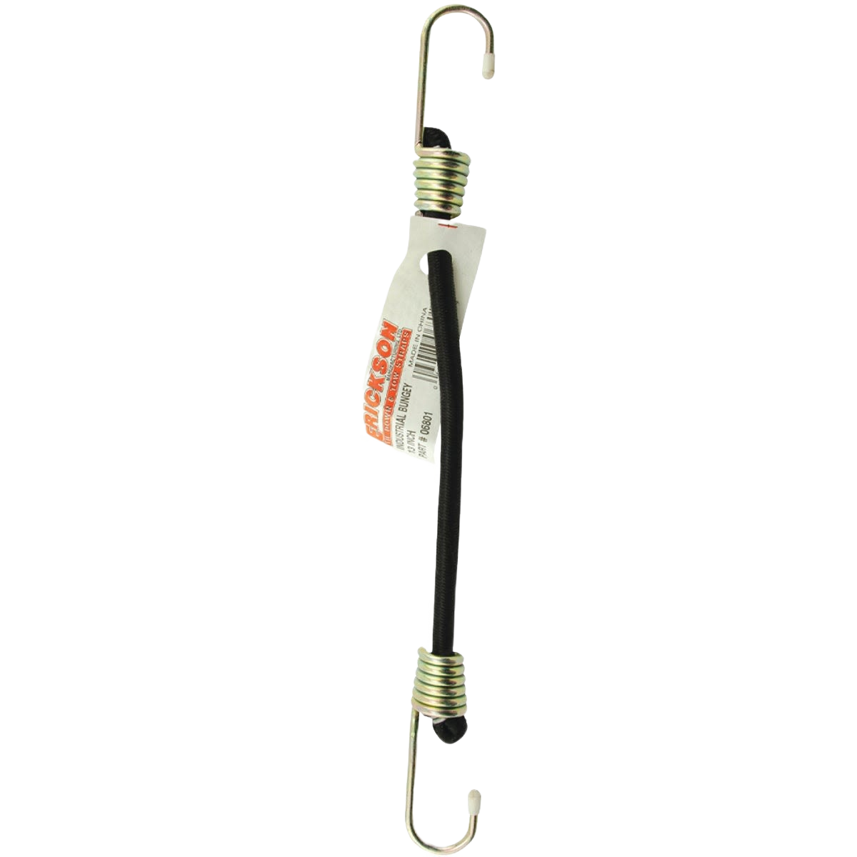 Black industrial bungee cord with metal hooks on each end for securing items in home improvement projects