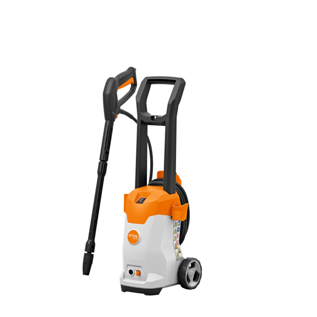 Electric pressure washer with sturdy wheels, ergonomic handle, and detachable spray wand for home improvement cleaning tasks