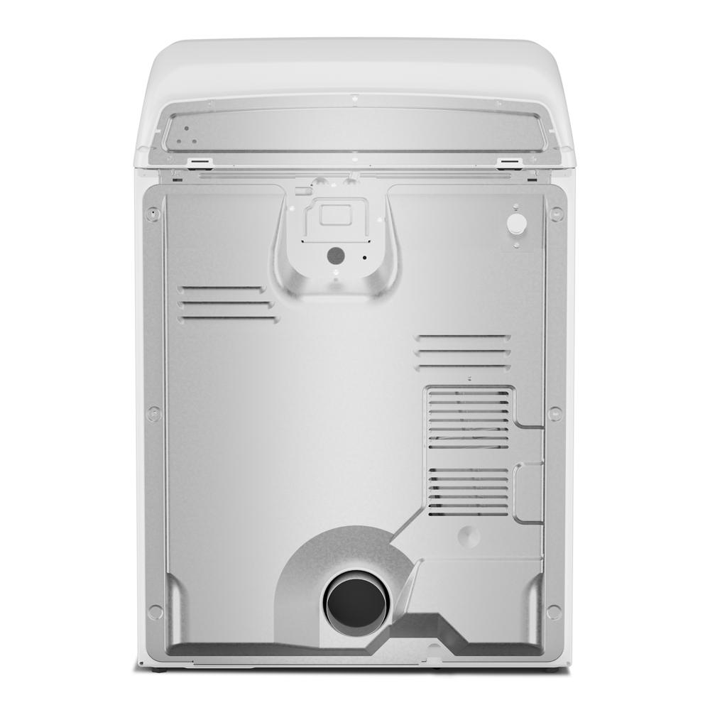 Rear view of white electric dryer showing vent and panel details from Dryers and Appliances collections