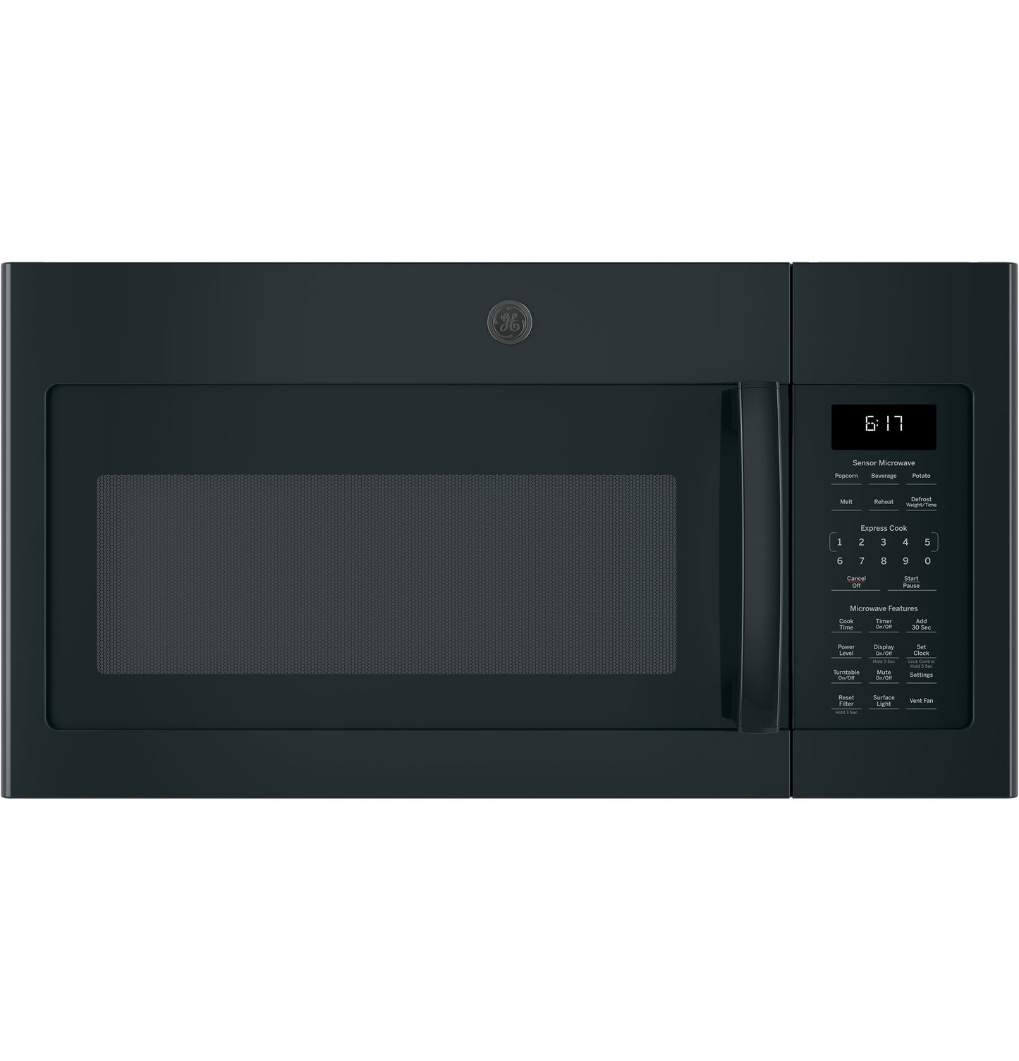 Over-the-range black microwave with digital sensor control panel and timer display in kitchen appliances collection
