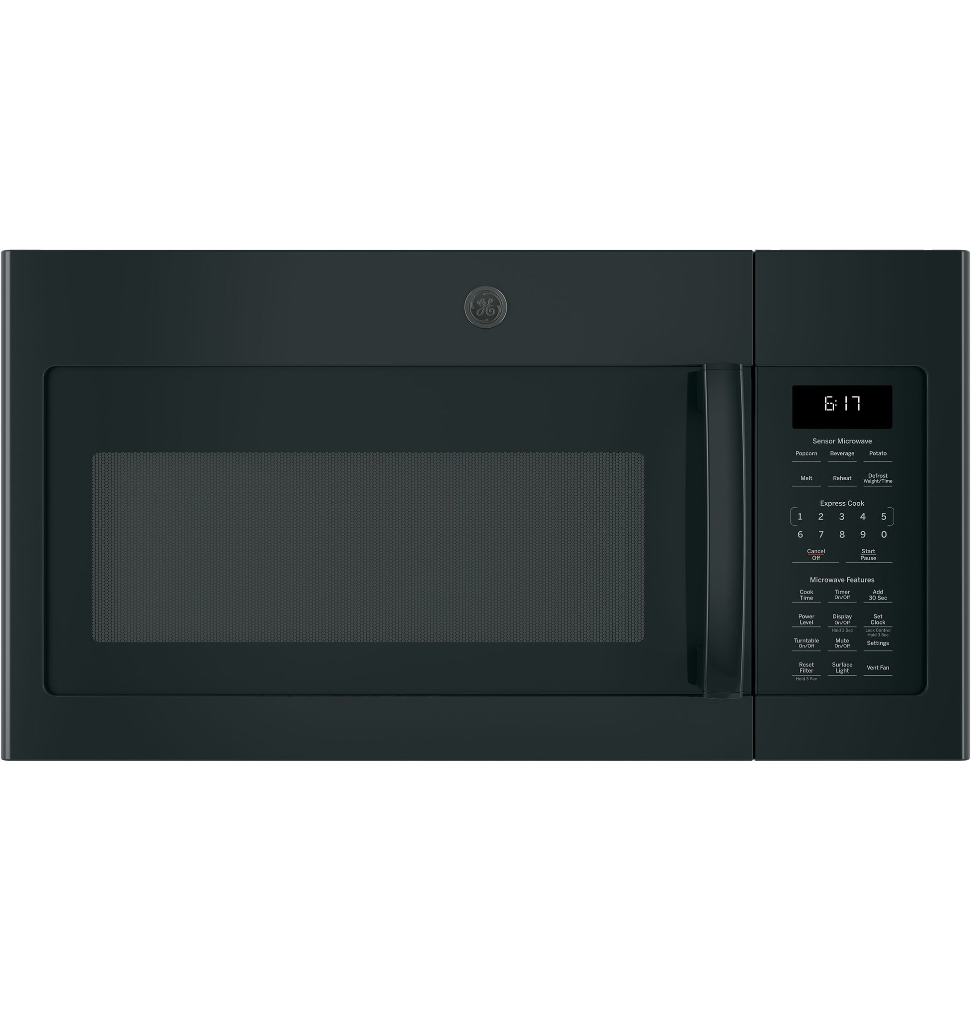 Over-the-range black microwave with digital sensor control panel and timer display in kitchen appliances collection