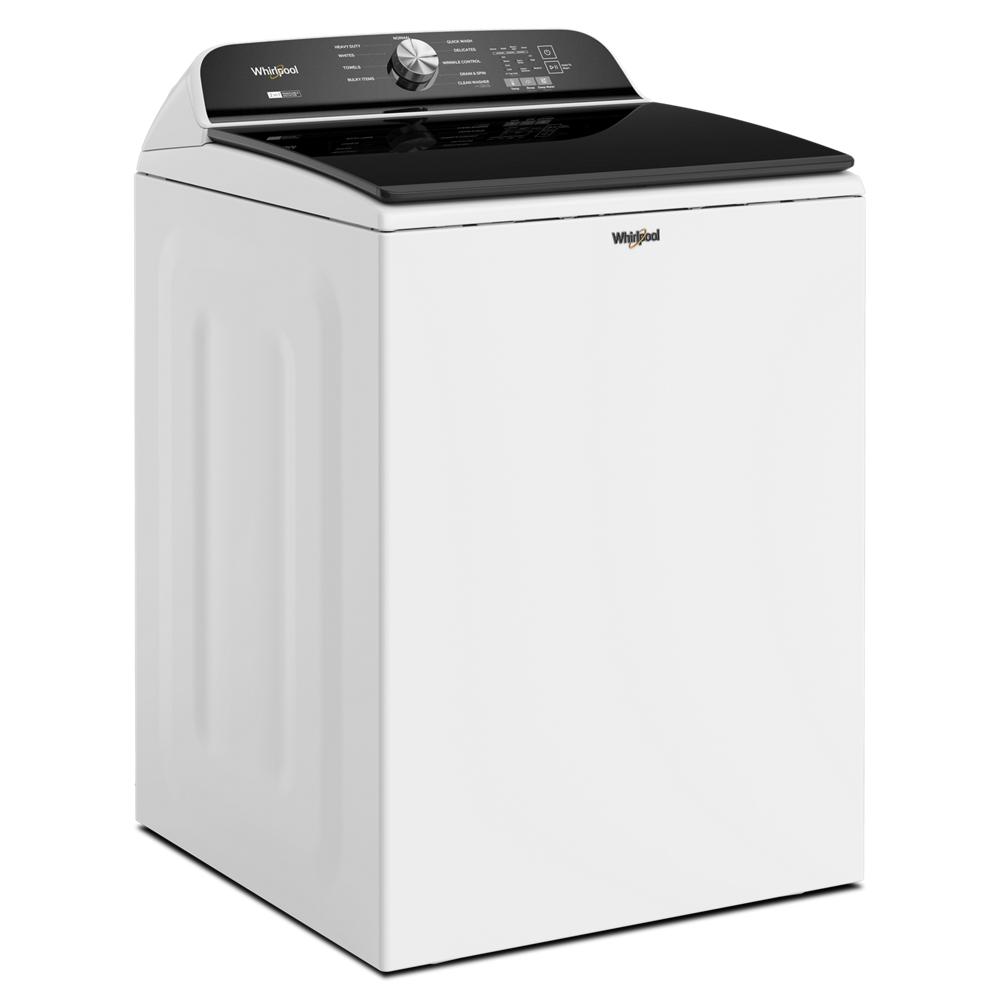 White Whirlpool top load washer with digital control panel and sleek black lid from Washers & Dryers collection