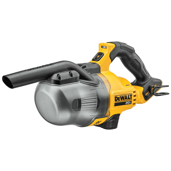 Compact cordless dry vacuum in yellow and black with ergonomic handle for home improvement and tools use