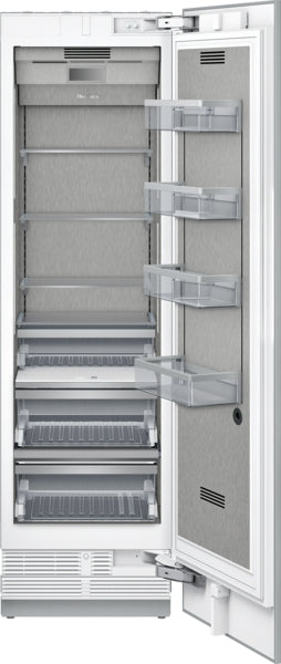 Built-in refrigerator column with panel-ready exterior and premium stainless steel interior from kitchen appliances collection