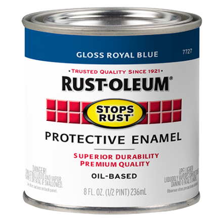 1/2 pint can of gloss royal blue oil-based protective enamel paint for specialty paint and home improvement collections