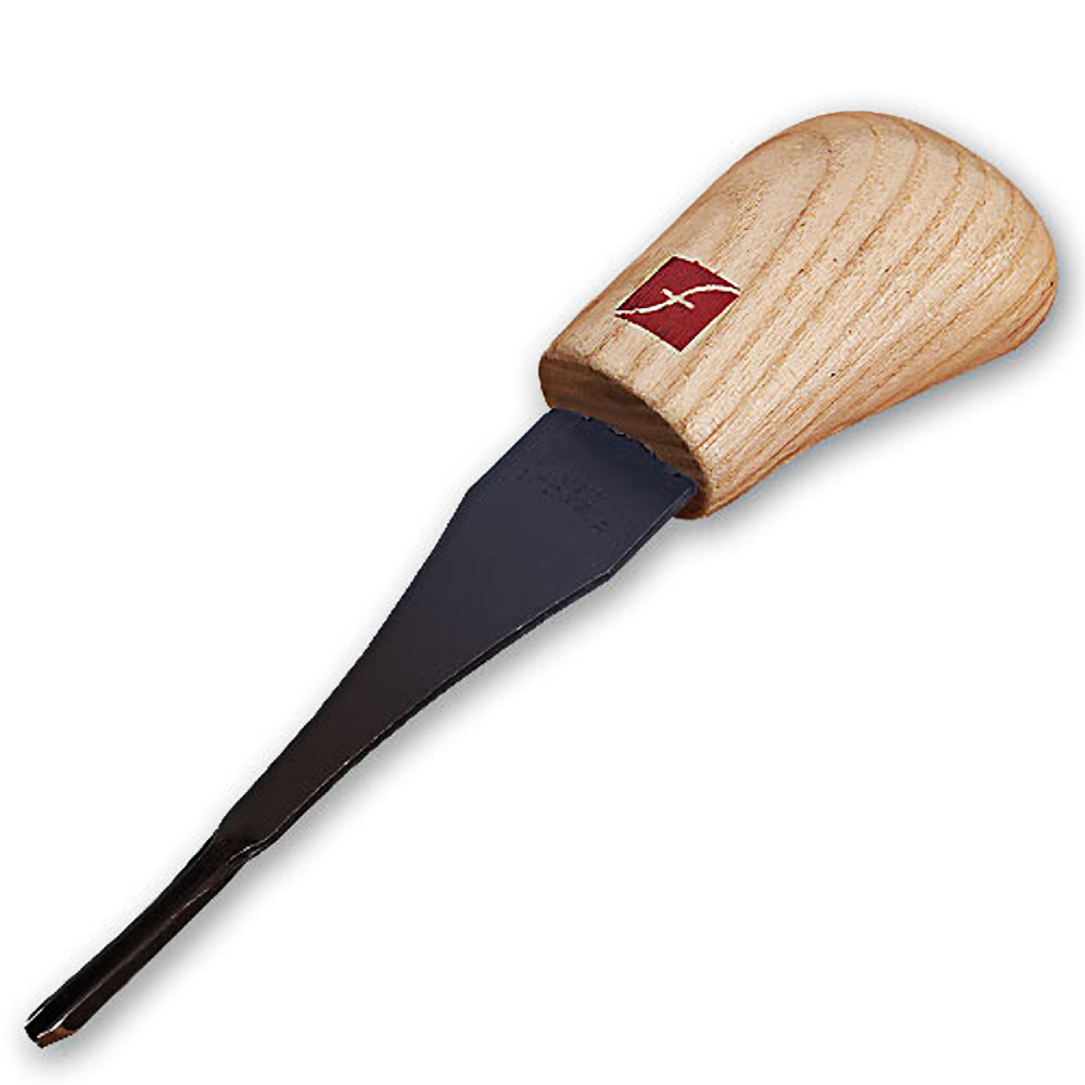 Woodworking palm tool with short curved steel blade and natural wood handle for carving and pyrography projects under $50