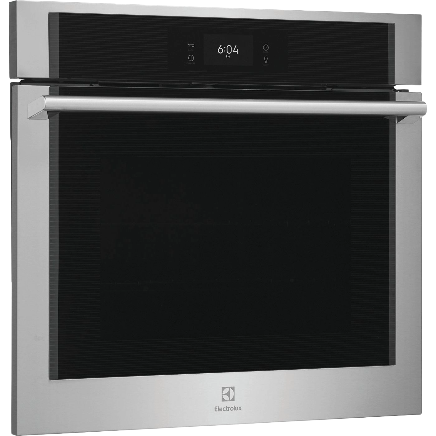 Stainless steel electric single wall oven with digital display and sleek handle from kitchen appliances collection