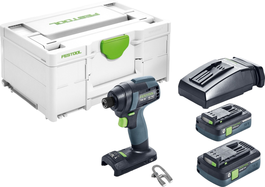 Compact cordless impact drill with two batteries, charger, and durable white storage case for home improvement tasks