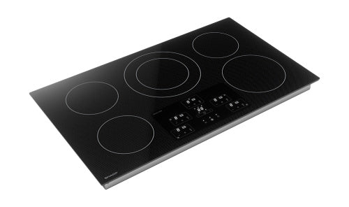 36-inch electric cooktop with five cooking zones, touch controls, and European black mirror SCHOTT glass surface in cooktops collection