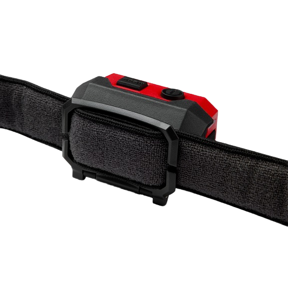 Compact Milwaukee rechargeable magnetic headlamp with adjustable black strap for hands-free home improvement lighting tasks