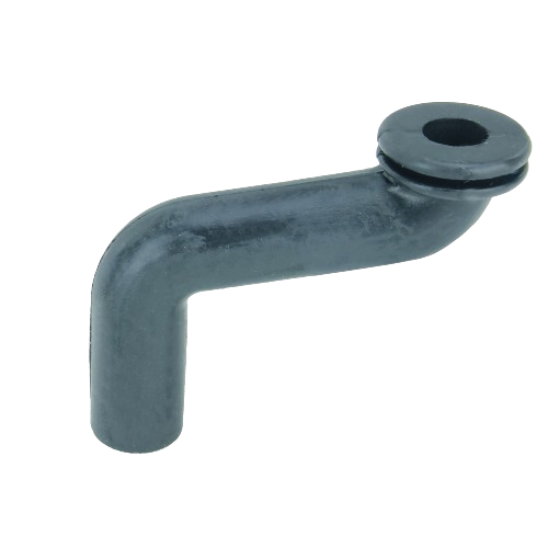 Black molded vacuum hose with angled design and sealing ring, suitable for automotive and John Deere equipment parts collections