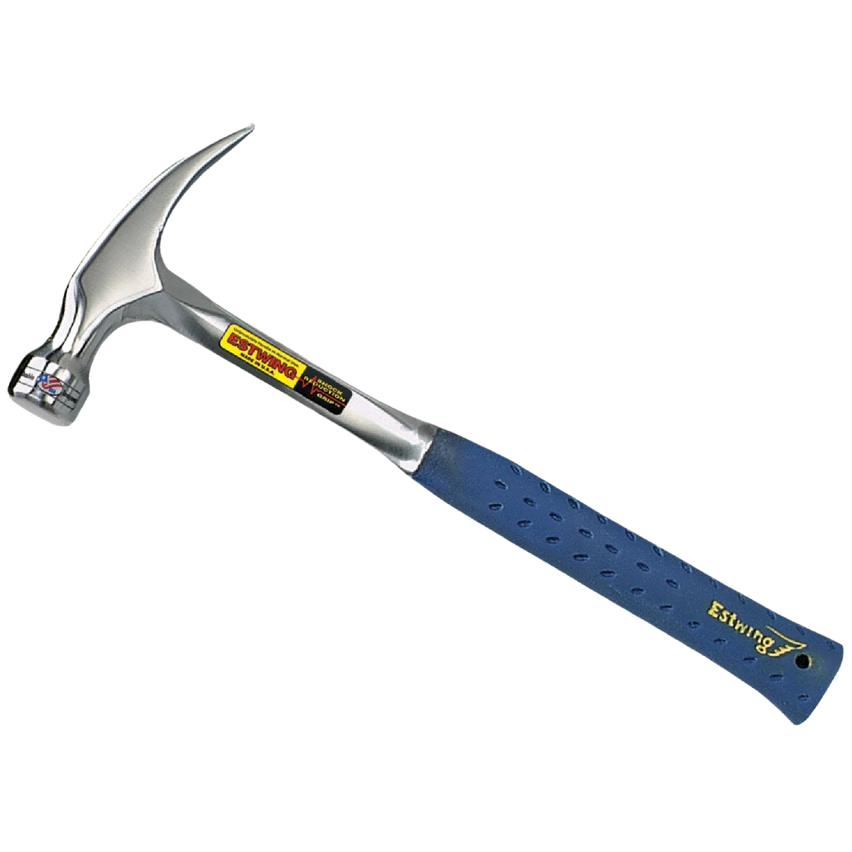Blue nylon-covered steel handle claw hammer with polished head for durable home improvement tool use