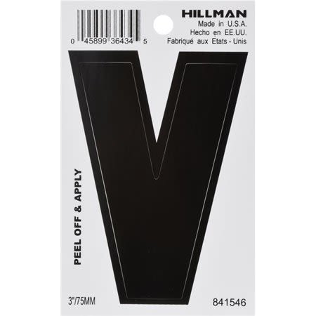 Hillman 3 in. Black Vinyl Die Cut Peel Off Sticker Letter V