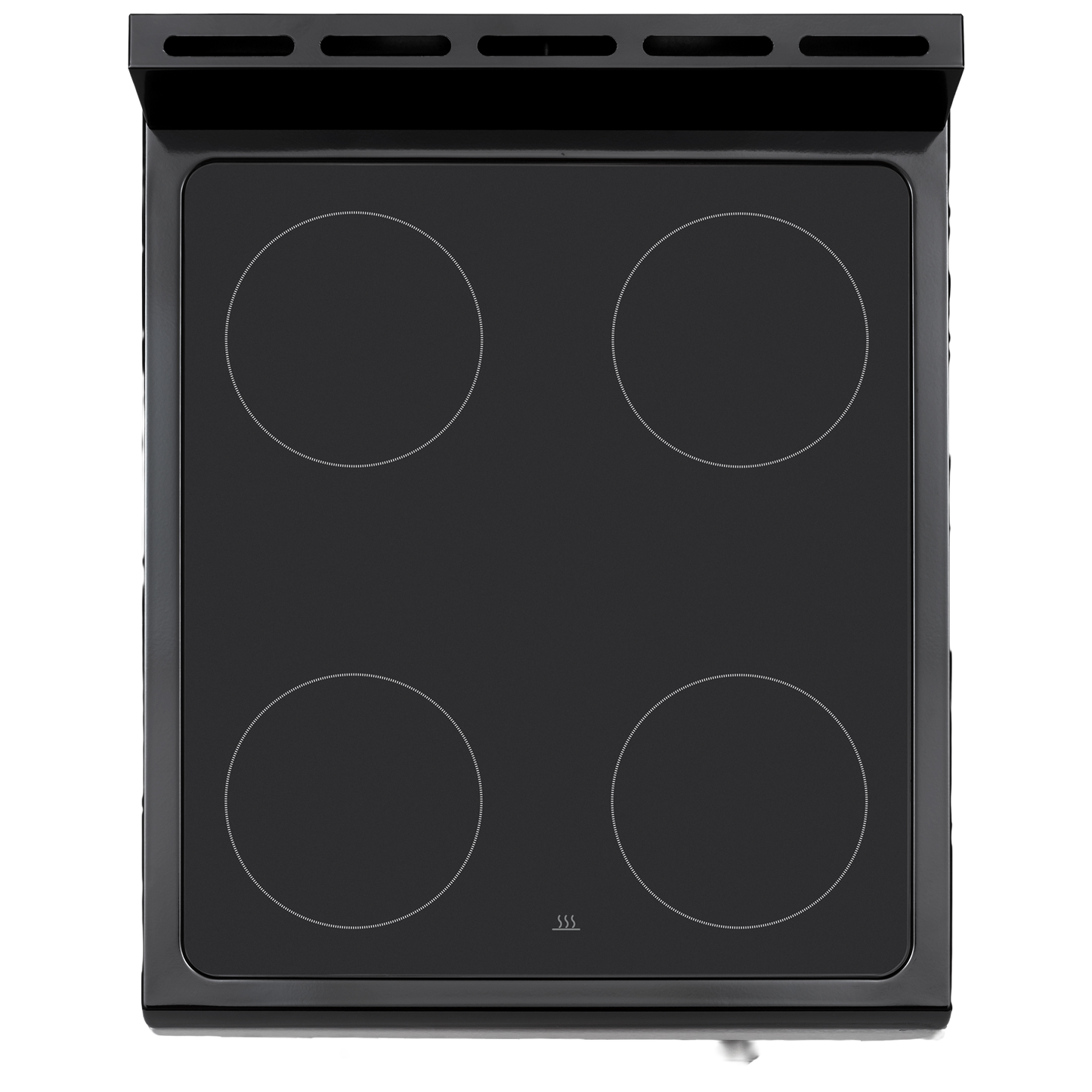 Top view of a black electric range with four smooth cooking zones, part of ranges and kitchen appliances collection