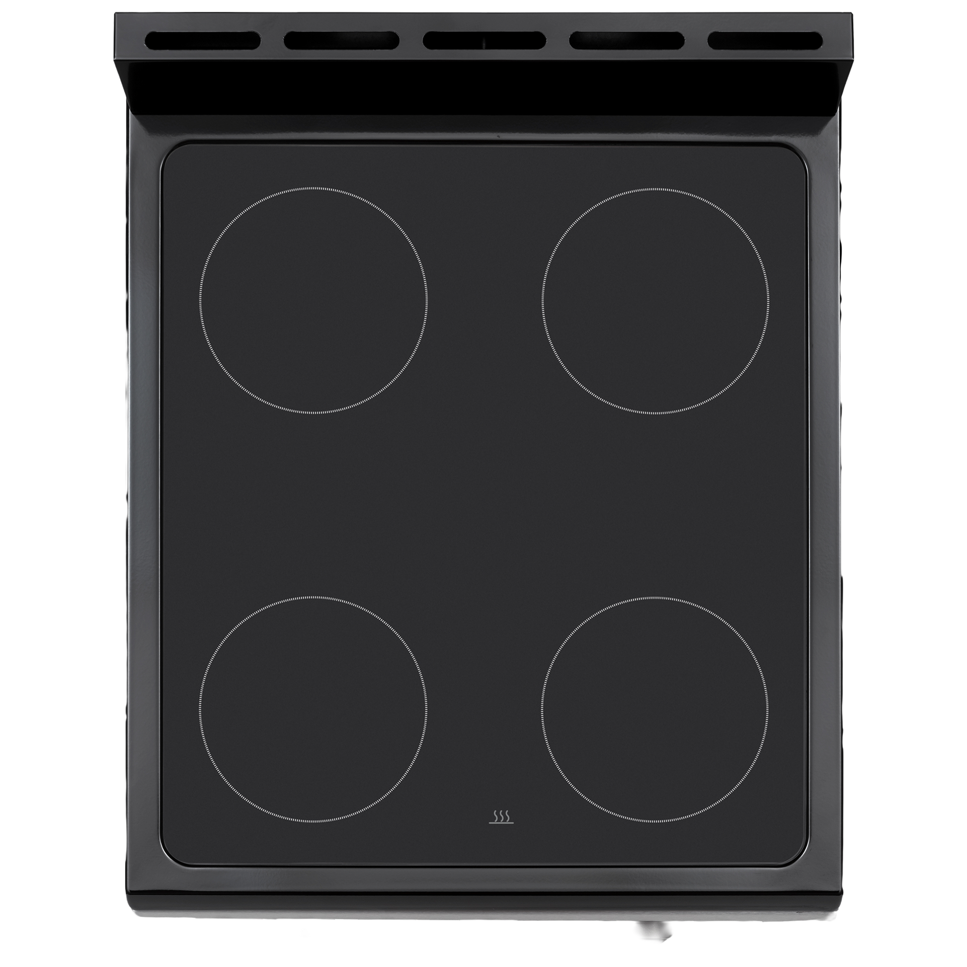 Top view of a black electric range with four smooth cooking zones, part of ranges and kitchen appliances collection